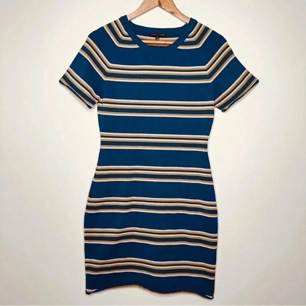 W118 by Walter Baker Teal Stripe Knit Bodycon Dress Size Medium